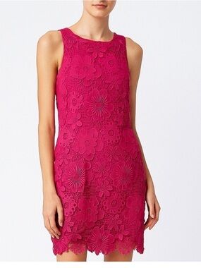 Nina Leonard Hot Pink Floral Lace Shift Dress